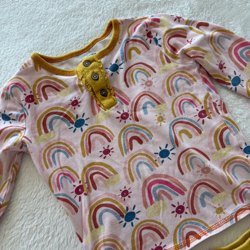 Mud‎ Pie Rainbow Sun Cloud Pajamas Long Sleeve Henley Top Pants Set